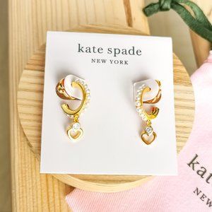 Kate Spade Shining Spade Pearl Gold Huggie Earrings
